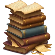 pile of books and magic spell scrolls sticker