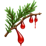 Fir branch with red dripping color on the nedels sticker