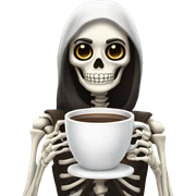 brunette skeleton holding coffee sticker