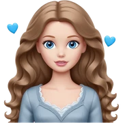 There are grey hearts all around Barbie girl Chestnut long wavy hair and blue eyes is In pale grey clothes sticker