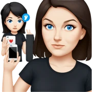 female, wearing black tshirt,  black hair sticker