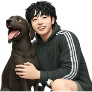 happy boy with dog sticker