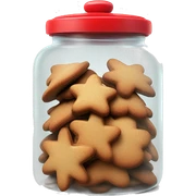 Realistic glass cookie jar with red lid full of gingerbread cookies isolated.  sticker