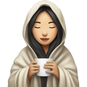 asian girl inside a blanket sipping coffee eyes closed sticker