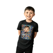 smiling boy in black shirt sticker