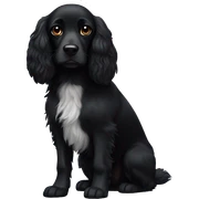 Small completely black spaniel with black fur on his whole face and white fur only on his chest sticker