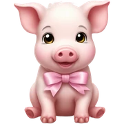 Fuzzy baby piglet with light pink bow sticker
