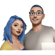 smiling girl with blue-haired boy sticker