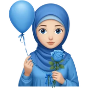 Turkish beautiful finish Konya girl blue eyes with blue hijab islamic dress and had on her hand blue Rose baloons  sticker