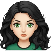 Caucasian girl with long, wavy black hair, green eyes, and pretty makeup. sticker