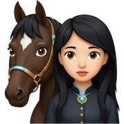 Dark brown asian girl with black horse sticker