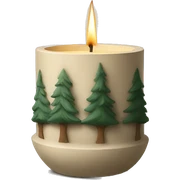 Candle in beige concrete vessel with painted pine trees sticker