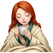girl redhead inside a blanket sipping coffee eyes closed sticker
