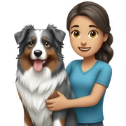 Girl with long brown hair holding blue merle Australian shepherd sticker