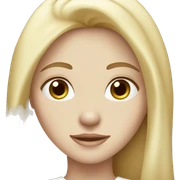 The girl is blonde with dark brown eyes and freckles and long hair. in white clothes. with pale skin. sticker