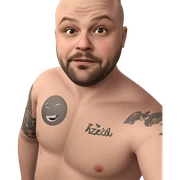 bald tattooed man posing nude sticker