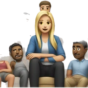 Girl sitting on the couch surrounded by a lot of men sticker