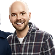 smiling bald man in plaid sticker