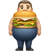 Fat man with burger sticker