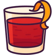 flat toon style negroni cocktail glass, vibrant colors, orange twist sticker