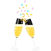 champagne toast celebration with confetti and streamers sticker