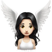 Crying tearing eyes pale skin black hair on the floor magical woman with angel wings  sticker