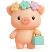 piglet with flower crown and gift bag, vinyl figure style sticker