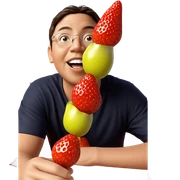 boy enjoying a strawberry snack sticker