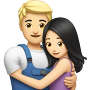 hug to blonde woman from asian man black hair sticker
