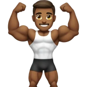 Bodybuilder with a brown tan, dark slick back hair, flexing his biceps sticker