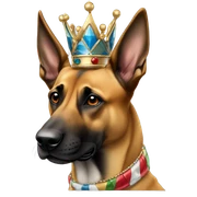A malinois harlequin color, with a crown on his head sticker