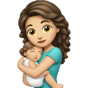 Pertty girl brunette hair holding baby sticker