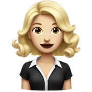 Girl with blonde hair and black and white shirt holding lipstick sticker