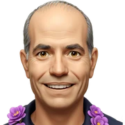 smiling old man with flower sticker