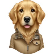 Female golden retriever wearing a Burberry jacket sticker