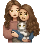 Girl with long brown hair in sweater hugging a british fold cat sticker