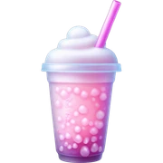 Frosted Bubble Tea "A pastel pink bubble tea with a frosted cup design, shiny ice cubes, glowing tapioca pearls, and a straw sparkling with magical light effects." sticker