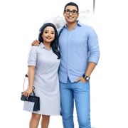 smiling couple with accessories sticker