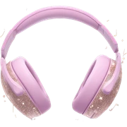 Pastel Pink Headphones "A pastel pink pair of headphones with glowing ear cups, sparkling patterns on the band, and a trail of glittery music notes floating around." sticker
