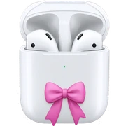 AirPods with a pink bow sticker