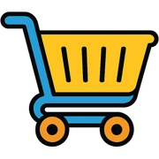 Shopping cart icon with a basket and wheels sticker