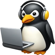 penguin with laptop & headphone sticker