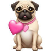 pug with pink heart sticker