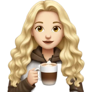 white girl with blonde long hair and a hot chocolate sticker