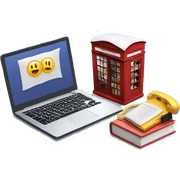 Laptop, books and small telephone box  sticker