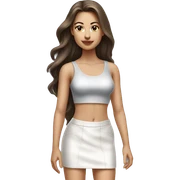hyperrealist caucasian, long brown hair, brown eyes, woman, white decollette tank top, gray tight mini skirt, black high heels, full height sticker