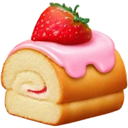 vanilla roll cake with strawberry cream and one strawberry on top sticker