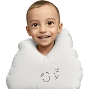 smiling boy with pillow sticker