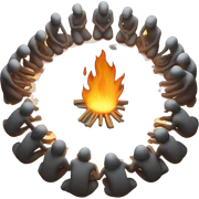 ritual with people kneeling in a circle with flame in the middle  sticker