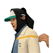 man wearing shirt and hat sticker